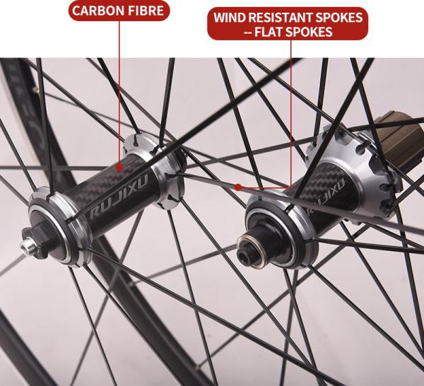 RUJIXU 700C Road Bike Clincher Carbon Fiber Wheel Set 38/50mm V Brake Braking System for Bicycles