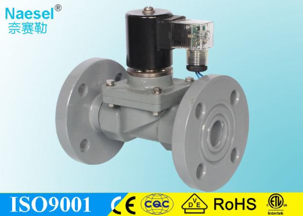 PVC Plastic Solenoid Valve , Flange Connection Weak Acid / Alkali 50mm Solenoid Valve