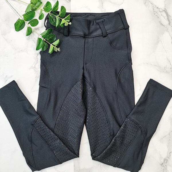 Pocket Horse Riding Pants Black High Stretch Silicone Grip Kids Equestrian Breeches