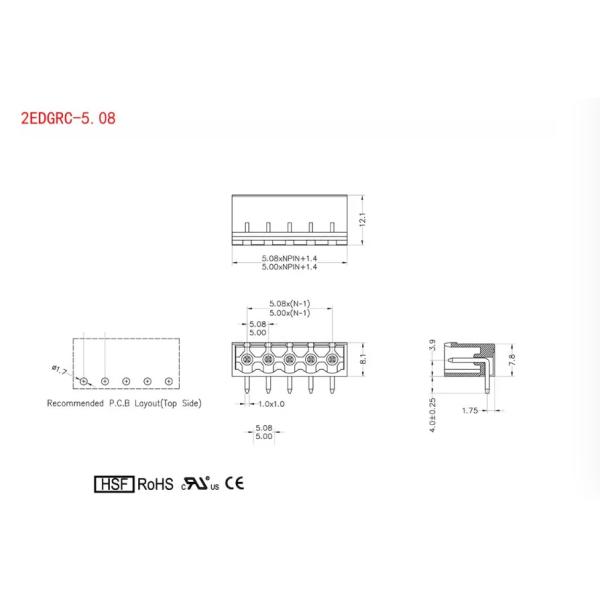 Conector de bloque de terminales 2EDGR-5.08MM 2p-12Pin 2EDGV 2EDGVC 2EDGRC 2EDGR-5.08 Compatible con 2EDGK-5.08