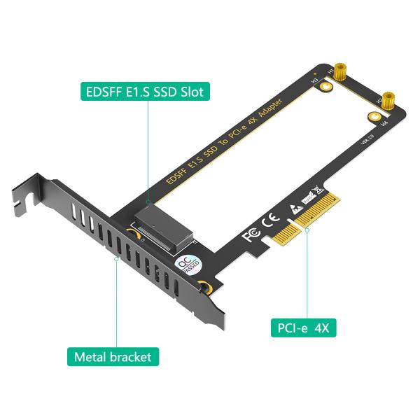 PCI-E 4.0 4X to NVMe Adapter for E1.S SSD 9.5mm 15mm 25mm with Heat Sink