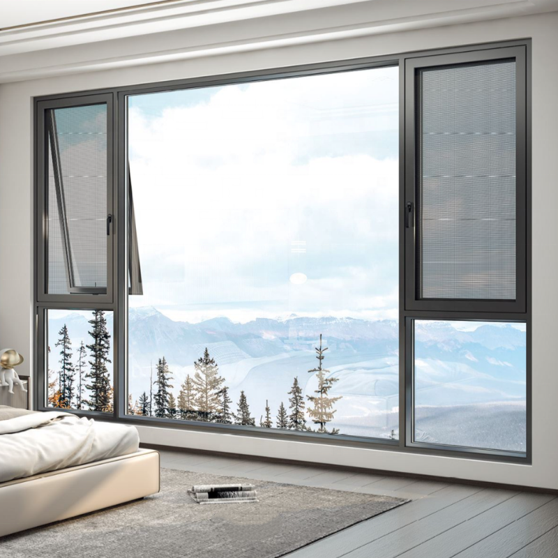 Modern Soundproof Aluminum Casement Window Low-E Double Glass Heat Insulation Windproof Custom Window for Bathroom Bedroom