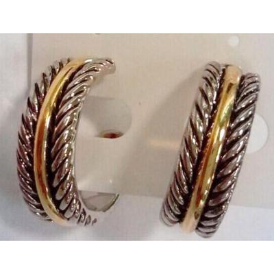 (E-56)Women's Jewelry Two Tone Silver Plated Hoop Earrings
