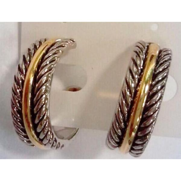 (E-56)Women's Jewelry Two Tone Silver Plated Hoop Earrings