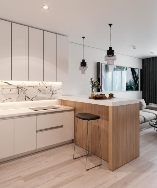 L-Shape Lacquer Matte MDF Melamine Shaker Kitchen Cabinet Door Waterfall Island