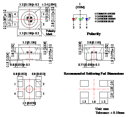 Rgb SMD LED Top View 3528 Rgb Led 1.90mm Height  With Colorless Clear Window