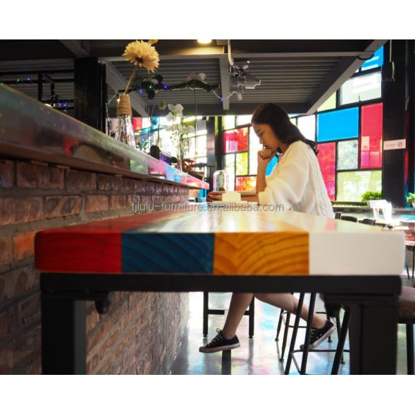 Home Bar Rustic Metal Frame Dining Tables High Rectangular Wood Kitchen Bar Table Stool