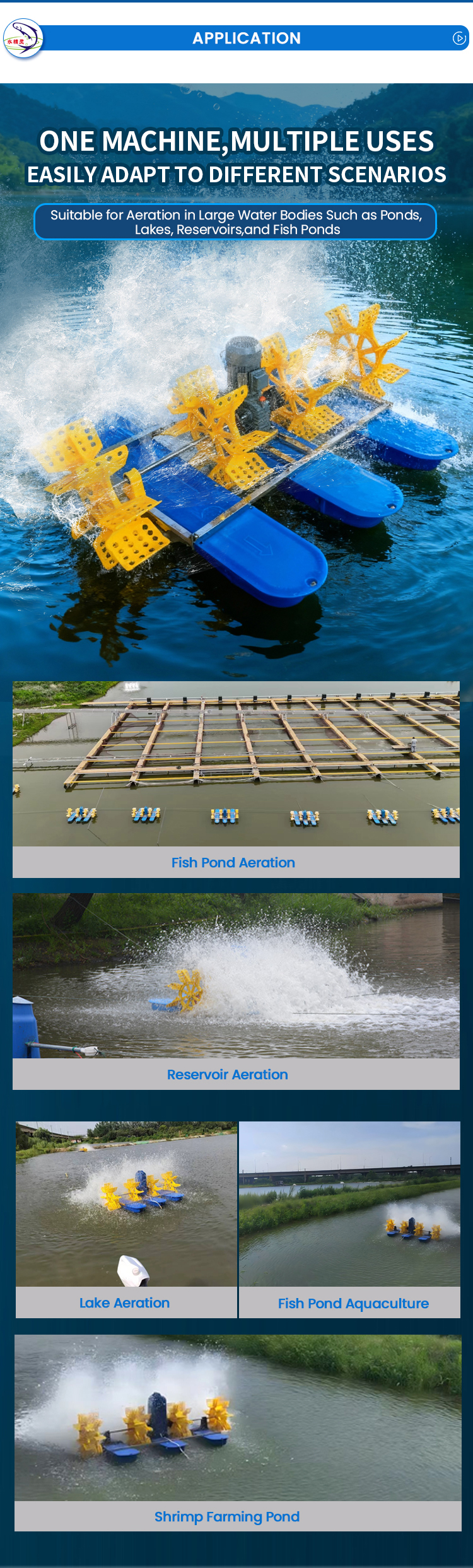 2 Impeller 1HP Paddle Wheel Aerator for Fish Farming Aquaculture Oxygen Generation