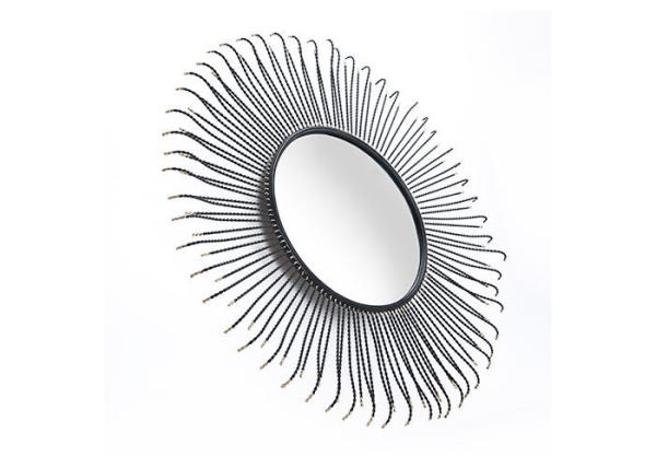 Metal Round Sunburst Wall Mirror Black Frame Dotted With Gold Color For Wall Decoration