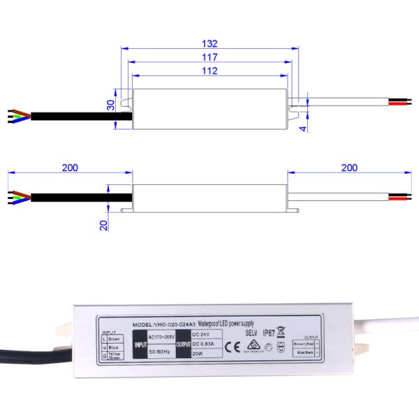 SAA 24V Waterproof Electronic LED Driver 20W Slim Design Power Supply
