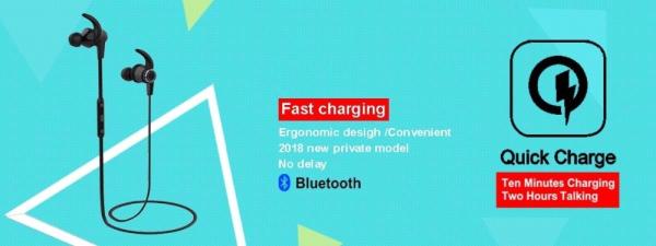 Hot selling fast-charging sports bluetooth earphones,magnetic wireless in-ear sports earphones with built-in microphone