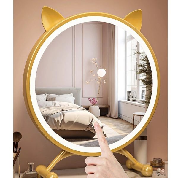 adjustable three levels light and mirror angle Desktop Smart LED cat ear make-up mirror light (WH-MR-94)