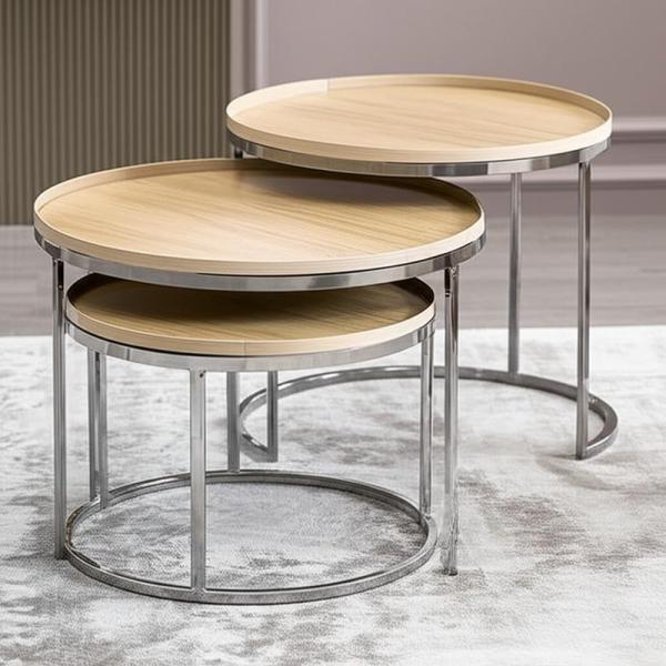 Indoor Furniture Coffee Table Round Stainless Steel Table Set For Living Room