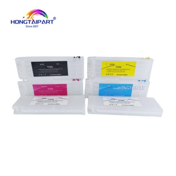 Картуш чернил T725A T725A T7251 T7252 T7253 T7254 600ml 6PCS Пустой картридж чернил 600ml с одноразовым чипом совместим с принтером Epson F2100 F2000 F2130 F2140 F2150 F2160 HONGTAIPART