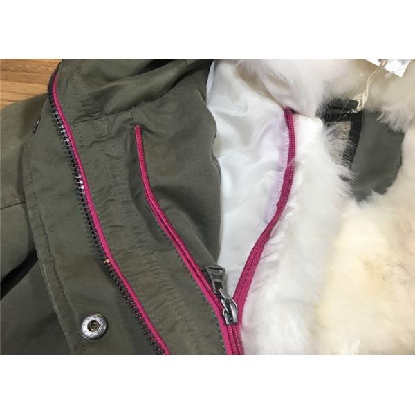 Parka Olive Green Hoodie Jacket Detachable Fur Lining Warm Womens Coats