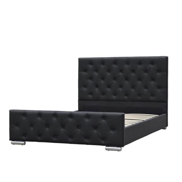 Estilo negro machacado de Europa de la imitación de cuero de la madera contrachapada del marco de rey Size Upholstered Bed del terciopelo