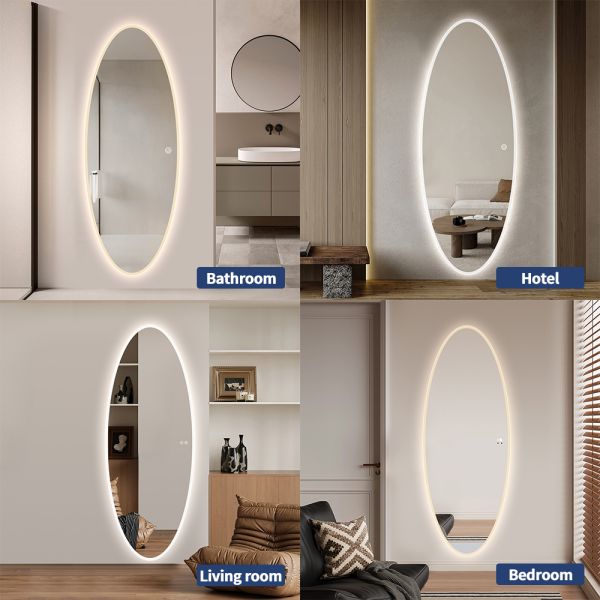 Oval LED Full Length Mirror Smart Backlit Large Capsule Bathroom Mirror For Hotel Cloakroom