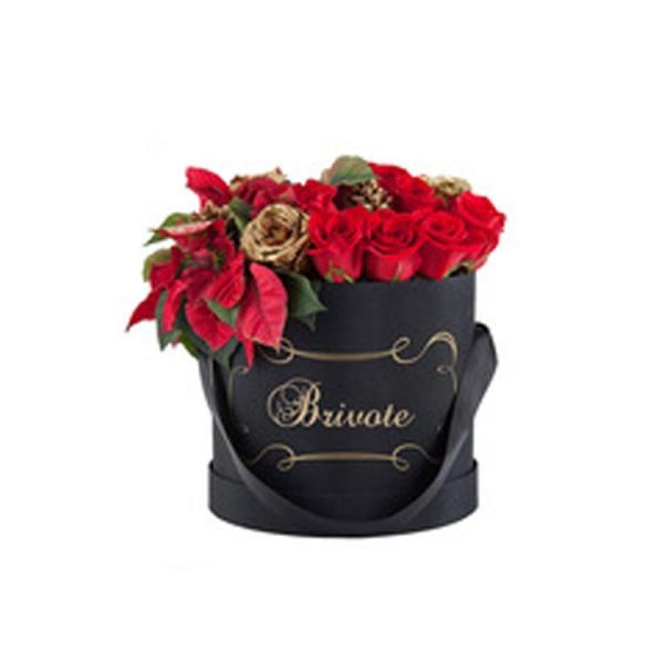 Luxury Printing Paper Tube Packaging / Black Red Round Flower Gift Box