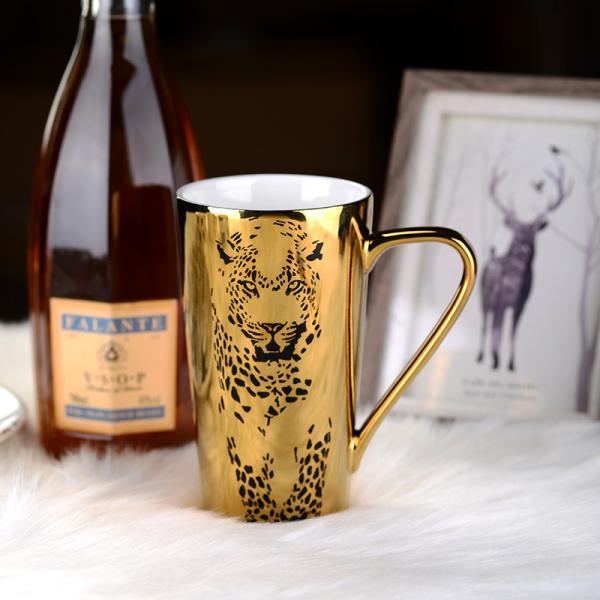 480CC Leopard Decal Gold Coffee Mug Electroplating