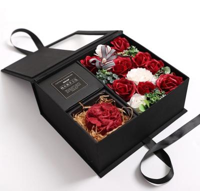 Valentine'S Day Paperboard Cardboard Black Flower Box For Red Roses Gift Soap Flower Bulk