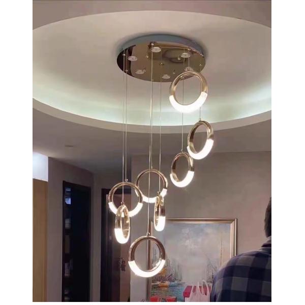 Luxury Crystal Chandelier For Staircase Led Home Decor Light Fixture Modern Creative Rings Chandelier(WH-NC-53)