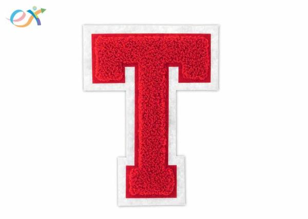 T - On White - 4 1/2 Inch Heat Seal Custom Sew On Patches Chenille Varsity Letter