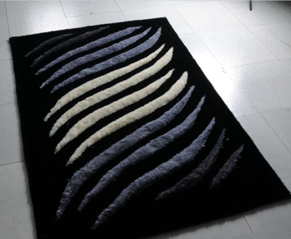 White/Black/Grey Wave 3D Polyester Shaggy Rug Modern Area Carpet(3226)