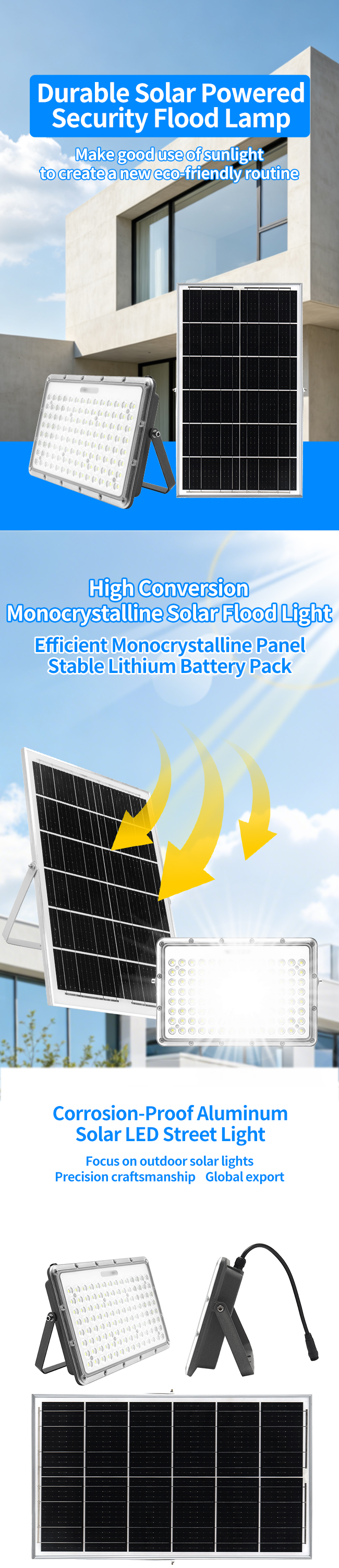 Eco-Friendly Off-Grid Solar LED Flood Light, Zero Cost Wireless Exterior Flood Illumination