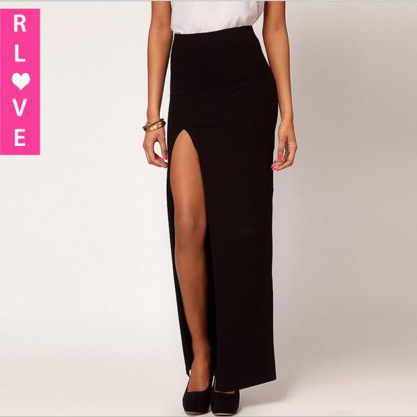 2016 American fashion sexy asymmetrical side slits skirts, women slim thin black skirts