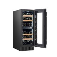 Frigorífico elétrico de vinho preto de 60 garrafas com portas de vidro e prateleiras de madeira