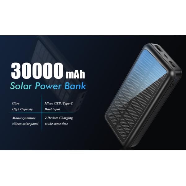 IPX5 Solar Powered Portable Charger 30000mAh Battery Pack For IPhone