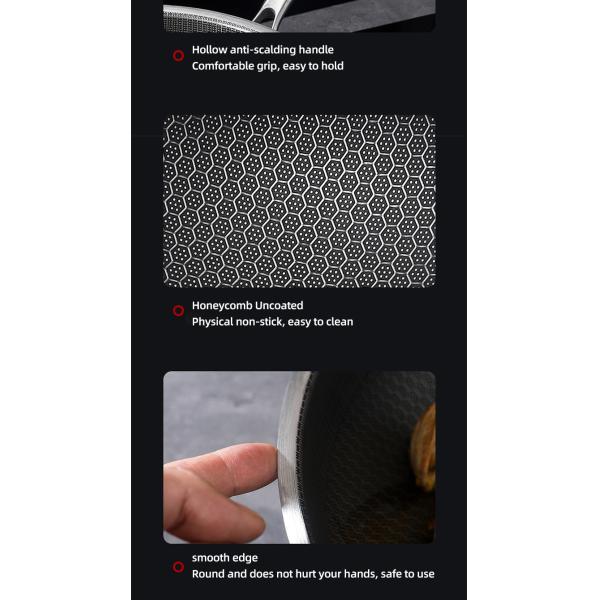 Direct Selling Kitchen 32cm 34cm Stainless Steel Honeycomb Fry Pan Non-stick Frying Pan