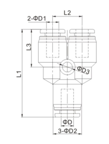 Mini Pneumatic Tube Fittings PY - C Equal Y Tee SMC Type Brass Nickel Plated