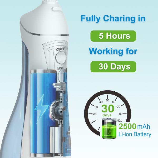 Flosser de água elétrico sem fio com regulagem de várias velocidades e grau de resistência à água IPX7