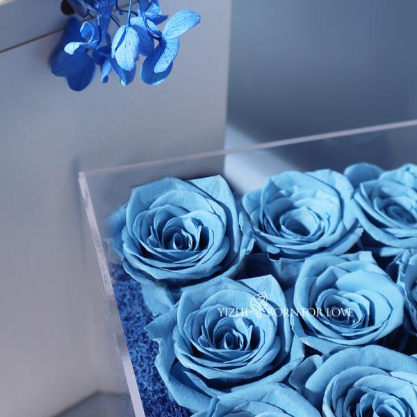 Acrylic Blue Exquisite Nine Eternal Roses Preserved Flowers For Valentine'S Day Gift
