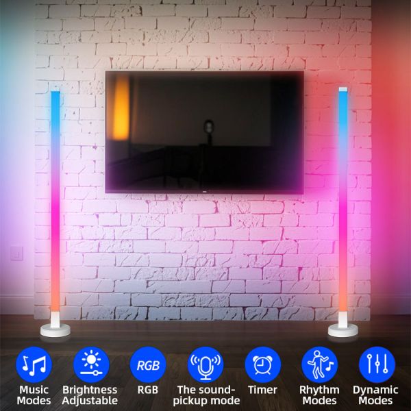 RGB Emitting Color Modern ABS LED Floor Lamp White Shade Dimmable Remote Control USB Power Source Smart Home Voice Control