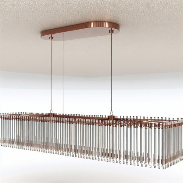 Long-shaped Copper Iron Linear Crystal Chandelier for Villas and Hotels