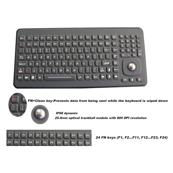 Ruggedized Silicone Rubber Keyboard With Optical Trackball Panel Mount