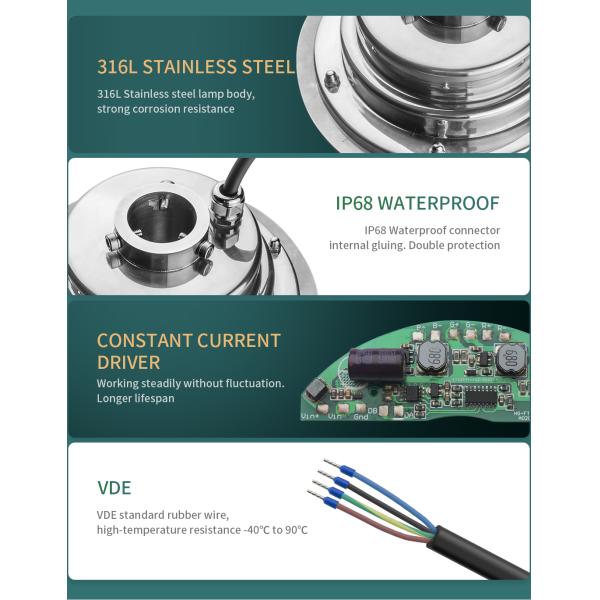 Света SS316L фонтана цвета DC24V 500ma 12W изменяя