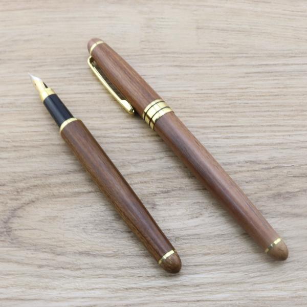 Walnut Wood Fountain Writing Pen Retro Style Brass Clip For Business Office