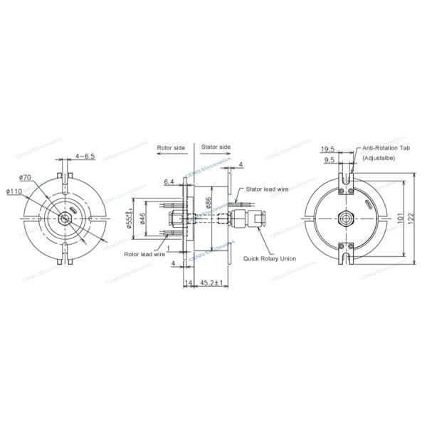 1MPa Ø10mm Tub G1/4'' Pneumatic Integrate Rotary Union With Thermo Couple Signal