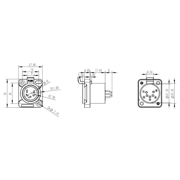 Industrial Electronics Accessories Waterproof 5 Pin XLR Female Jack Panel Mount Connector with Sealed Rubber Jacket