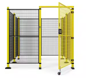 Hsj Modular Robot Safety Fence with Safety Interlock Gate Yellow Wire Mesh Perimeter Guarding for Industrial Robotic Cell Welding Workstation Machine Guarding