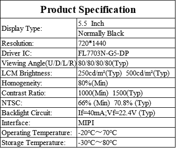 5.5 Inch IPS HD+ TFT Industrial LCD Display Screen With 720x1440 Resolution