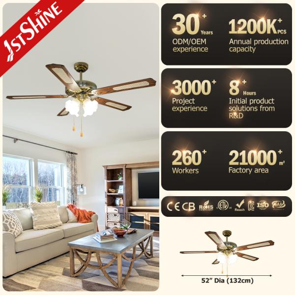 Ventiladores de teto clássicos tradicionais Lustreiro de 52 polegadas para restaurante