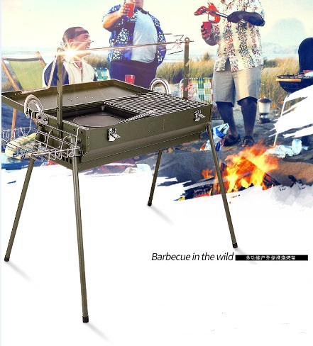 Chrome Plated Rotating Skewer Suitcase Grill Perfect for Camping and Outdoor Cooking