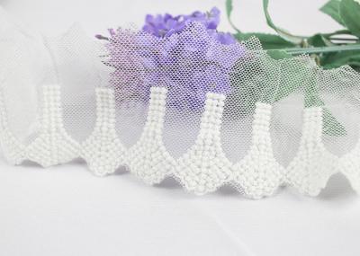 Guarnição francesa Scalloped branco do laço da malha do bordado para o algodão 100% do vestido de noite da noiva