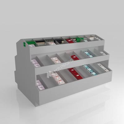 Retail Store Stand Grey Wooden Sample Island For Customized Display Furniture And Cost-Effective Shop Stand