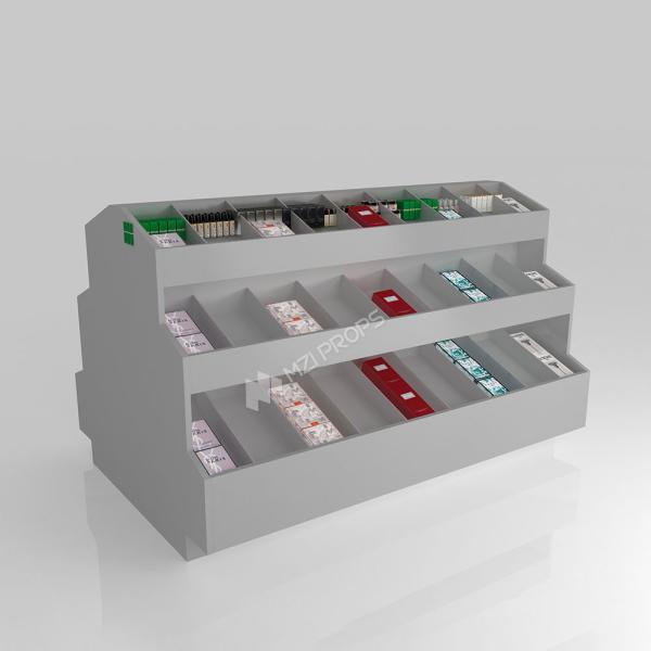 Retail Store Stand Grey Wooden Sample Island For Customized Display Furniture And Cost-Effective Shop Stand