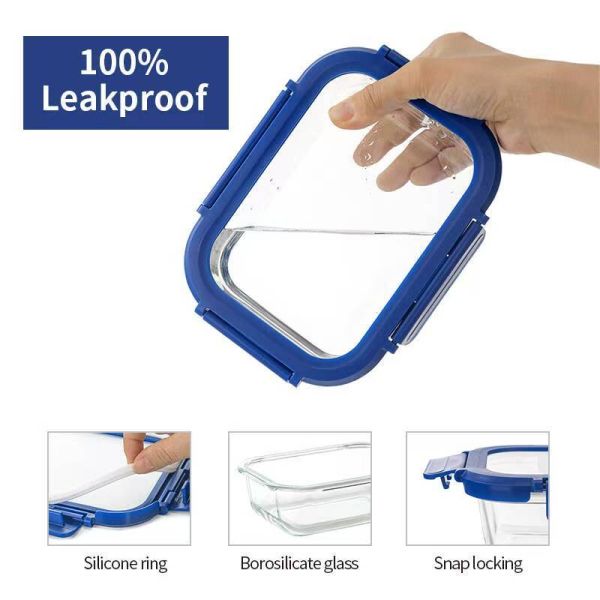 Contenant alimentaire en verre à haute teneur en borosilicate avec couvercle en PP à deux verrous